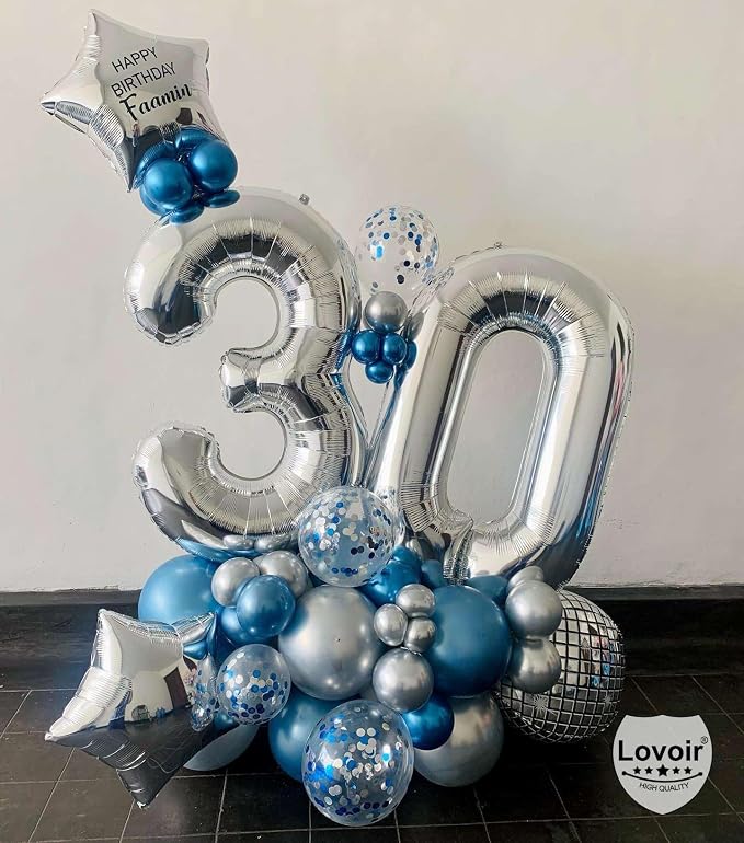 Silver 30 Number Balloons, 40 Inch Giant Number 30 Balloons Foil Mylar Helium - Image 3