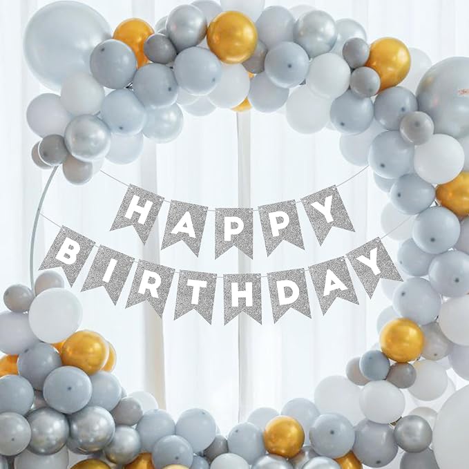 Silver Happy Birthday Banner Happy Birthday Sign - Image 5