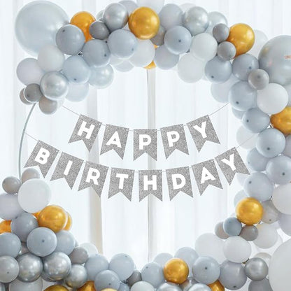 Silver Happy Birthday Banner Happy Birthday Sign - Image 5