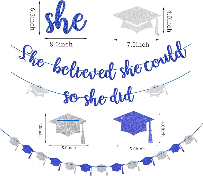 Navy-Blue Silver Party-Decorations Graduation Banner-Streamers - Image 2