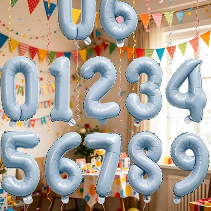 2 Set 20 Pcs Baby Blue Number Balloons 0-9 Number 16 Inch Mylar Foil Balloons - Image 7