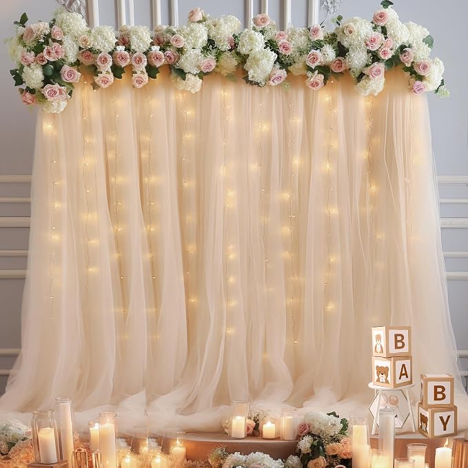 20x10ft Champagne Tulle Backdrop Curtain - Image 3