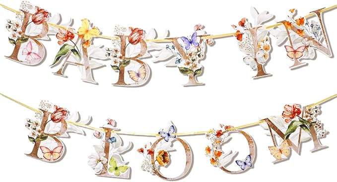 Flower Butterfly Baby in Bloom Banner, Wildflower Butterflies Baby Shower Sign - Image 2