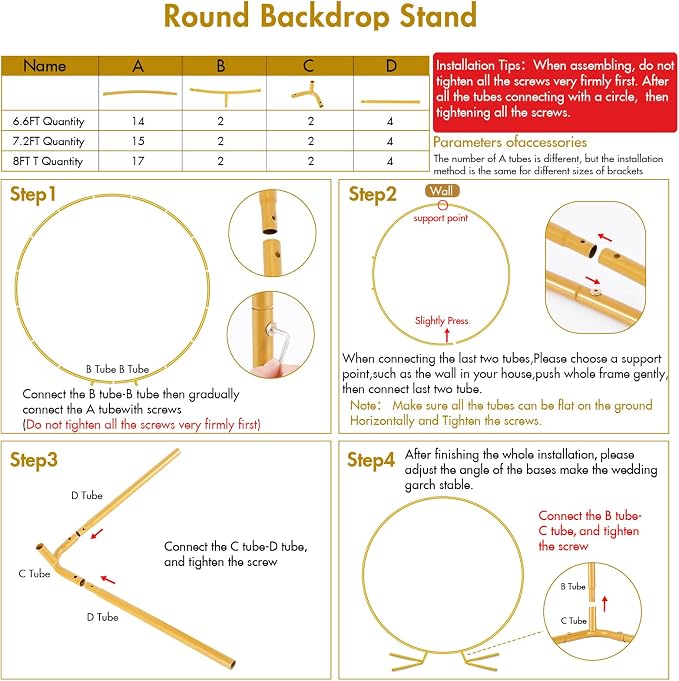 Nisoger 6.6FT Round Backdrop Stand, Circle Gold Balloon Wedding Arch Frame | - Image 8