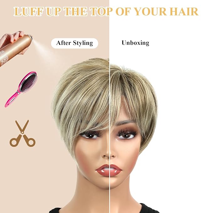 QUEENTAS Blonde Hair Topper for Women with Thinning Hair 6.5"*6"Large Coverage Short Synthetic Pieces with 5 Clips in Wiglets(Ombre Blonde)