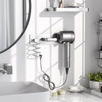 Tindbea Hair Dryer Holder Curling Iron Holder Flat Iron, Blow Dryer Holder Wall Mount, 3 in 1 Bathroom Hair Tool Organizer Rack for Universal Dryer, Silver Color
