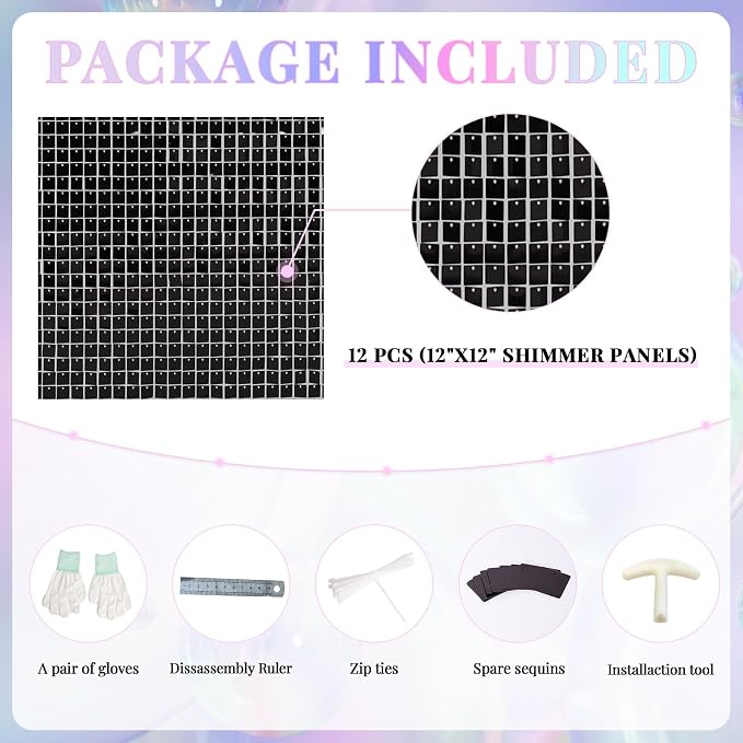 Shimmer Wall Backdrop Black Wall Panels 24Pcs Square Sequin Shimmer Wall - Image 4