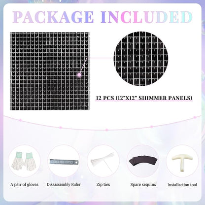 Shimmer Wall Backdrop Black Wall Panels 24Pcs Square Sequin Shimmer Wall - Image 4
