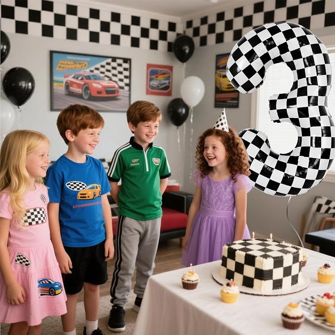 40 Inch Checkered 3 Balloons, Boys Girls Racing Car Track Theme Supplies - Image 6
