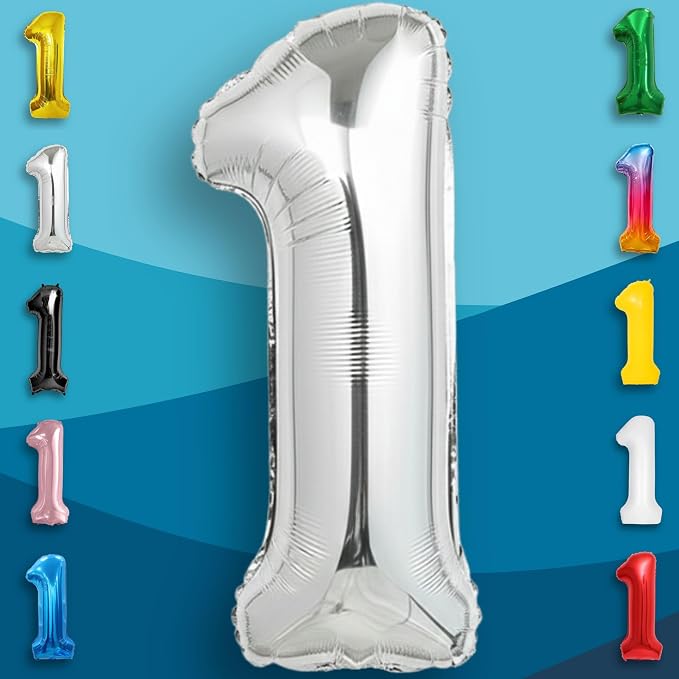 Silver Number Balloon 1 Mylar Foil Balloons 32 inch - Image 3