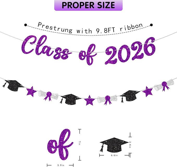 Class of 2026 Banner Purple Graduation Decorations Prestrung 2026 Graduation - Image 4
