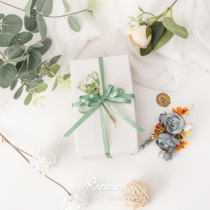 Ribbli Sage Green Satin Ribbon, Double Faced Satin 1/4 inch x Continuous 50 - Image 3