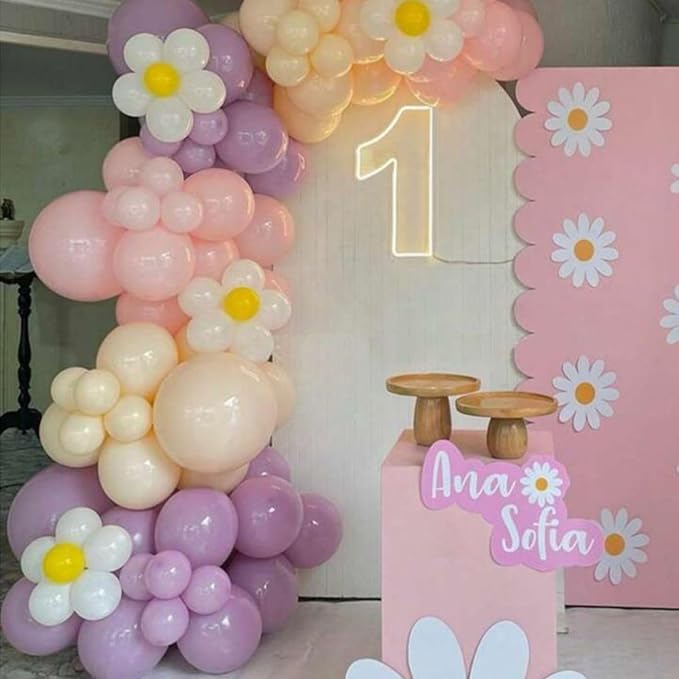 Daisy Balloon Garland Arch Kit, Retro Purple Yellow Pink Hippie Boho Balloons - Image 3