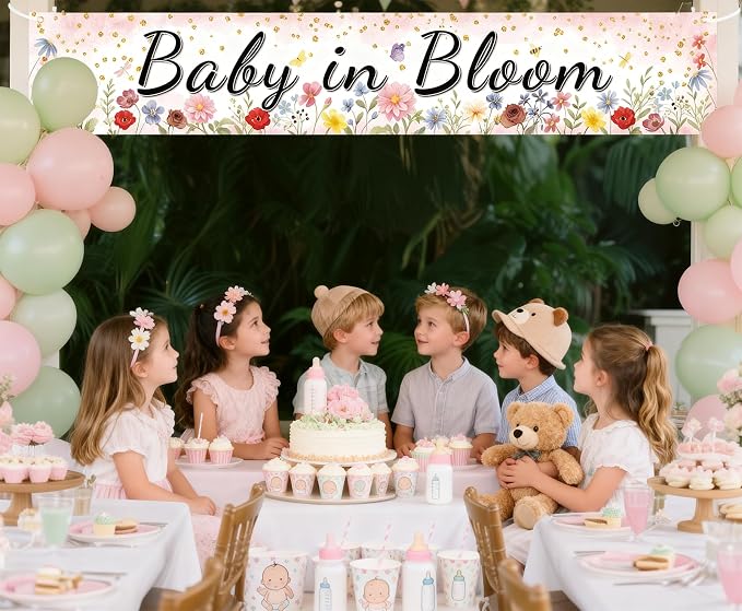 Baby in Bloom Baby Shower Banner, Spring Baby Shower Decorations, Large 70.8x13 - Image 6
