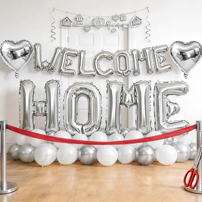 Welcome Home Balloons Silver, 40Inch HOME and 16Inch Welcome Foil Balloons - Image 6