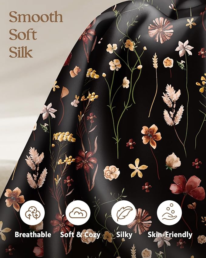 2 Pack Mulberry Silk Pillowcase for Hair and Skin - Queen Size 20 x 30 Inches with Hidden Zipper BK Grow Flower 19 Momme Soft Sleeping Silk Pillow Case for Women, Moms