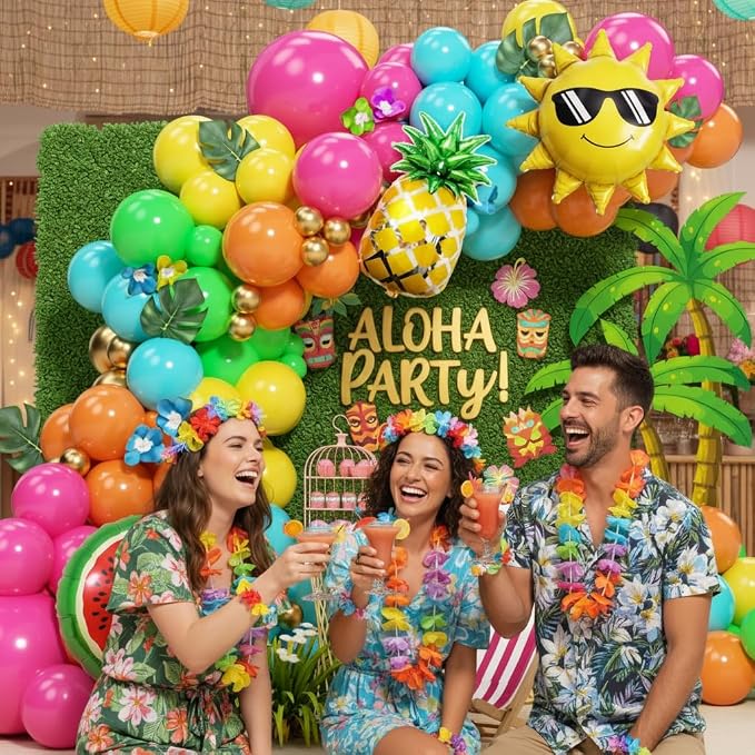 Tropical Hawaiian Summer Balloon Garland Arch Kit 152Pcs, Hot Pink Orange - Image 5