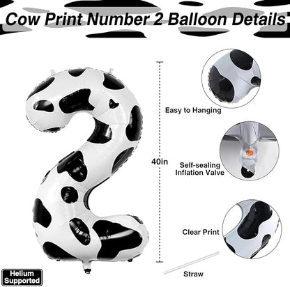 40 Inch Cow Print Number 12 Balloon Set, Giant Black and White Foil Number - Image 4