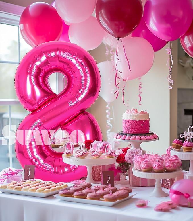 SUWEN 40 Inch Hot Pink Large 8 Number Balloons Big Foil Helium Number Balloons - Image 2