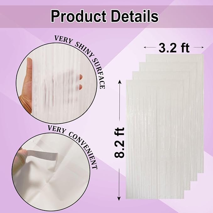 White Fringe Backdrop Curtains for Parties - Image 3