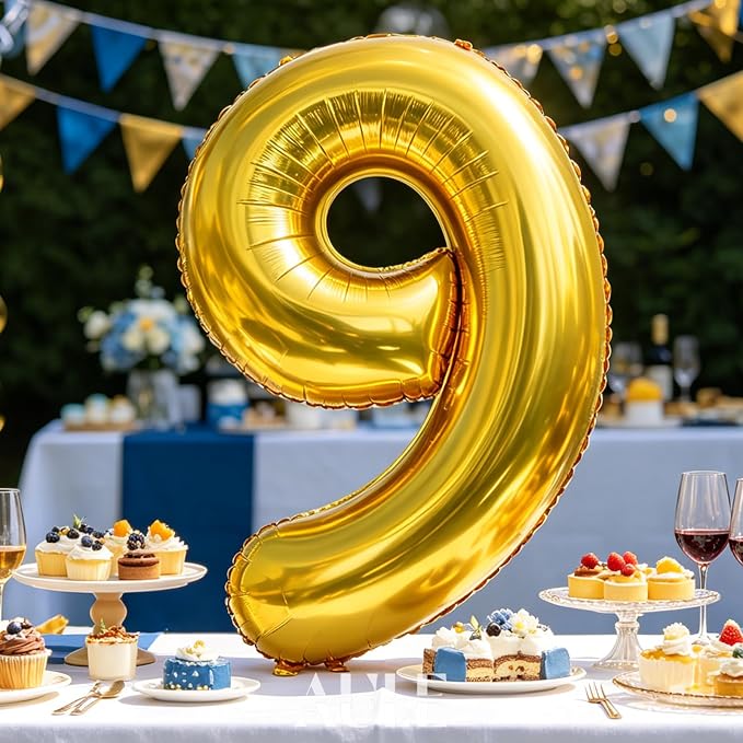 AULE 40 Inch Gold 9 Balloon Number Foil 0-9 Birthday Big Numbers | Birthday - Image 3