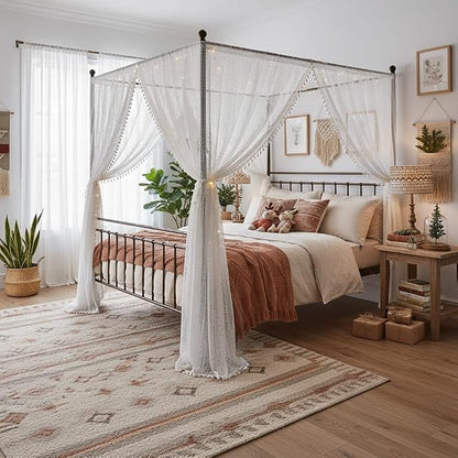 WAZZIO Boho Lace Curtains 63 Inches 2 Panel, Light Filtering Privacy Tassel & - Image 7