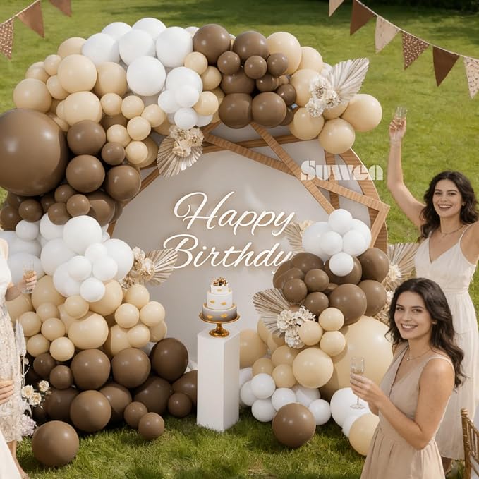 SUWEN 153Pcs Brown Balloons Garland Arch Kit 18 10 5 Inch Dark Light Brown | - Image 2