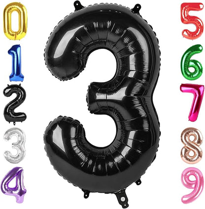 40 Inch Black Number 3 Balloon Birthday Party Decorations by Hadoife