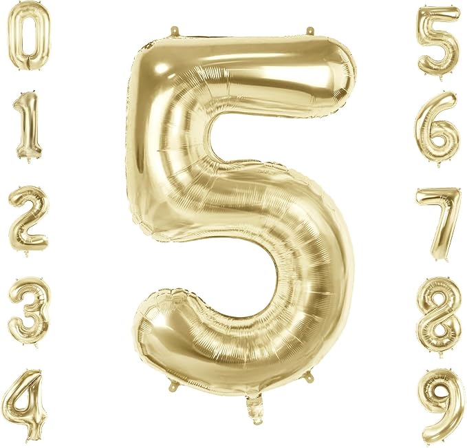 Number 5 Balloons for 5th Birthday Party Decorations, 40 Inch 0-100 Anniversary by Joycard