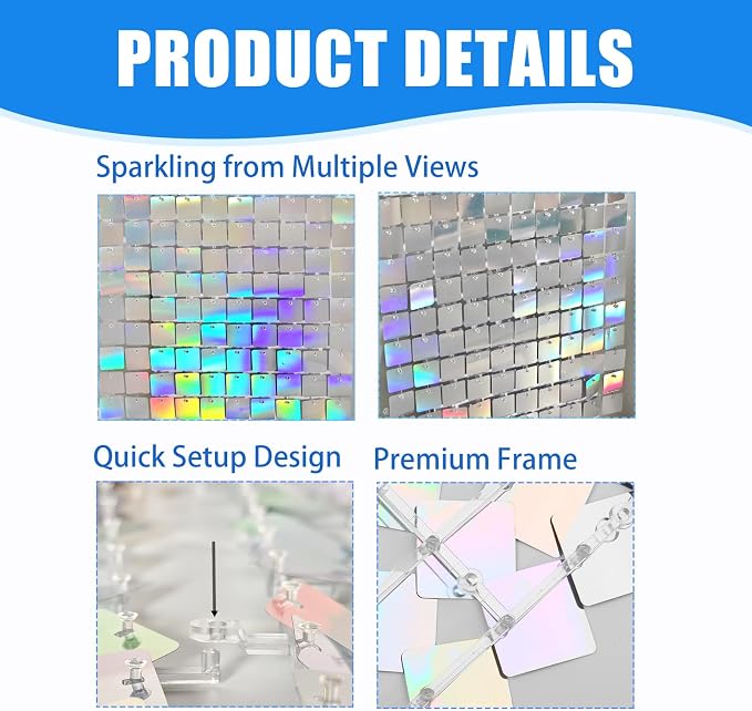 Ozikutech 24 Pcs Iridescent Silver Shimmer Wall Backdrop Panels - Image 4