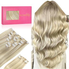 WENNALIFE Hair Extensions Clip In, 9pcs 18inch 150g Ash Blonde Highlighted Platinum Blonde Thicker Clip In Hair Extensions Real Human Hair Remy hair extension Double Weft Clip in Human Hair Extensions