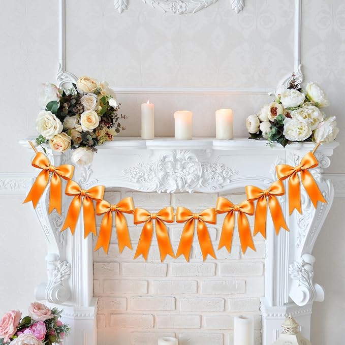 1 String of 8PCS Golden Yellow Bow Garland Banner Decoration, Pre-Strung Satin - Image 7