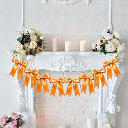 1 String of 8PCS Golden Yellow Bow Garland Banner Decoration, Pre-Strung Satin - Image 7