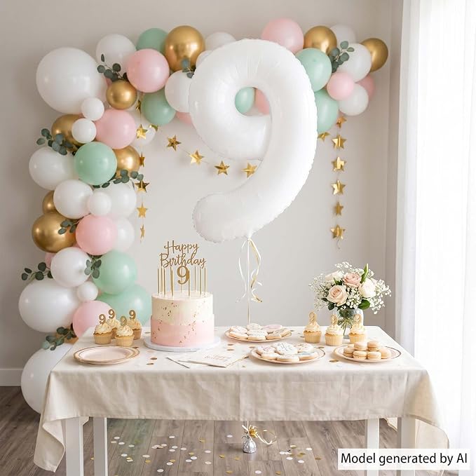 White Number 9 Balloon 40 Inch, Large Matte White Mylar Foil Number 9 Balloon - Image 7