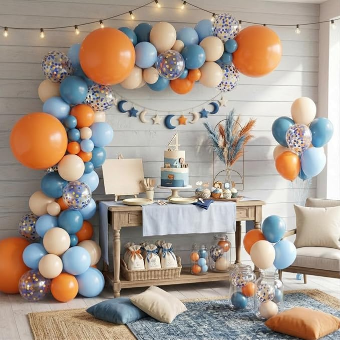 Blue and Orange Balloons, 12 Inch Orange Light Blue Nude Apricot Confetti - Image 8