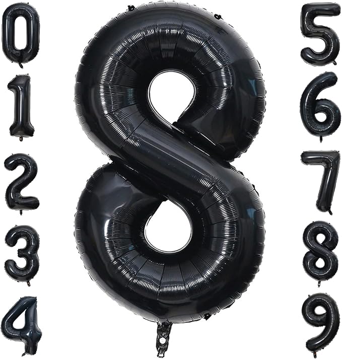 40 Inch Black Number Balloon 8, Large Number Foil Balloons Mylar by PatiCool