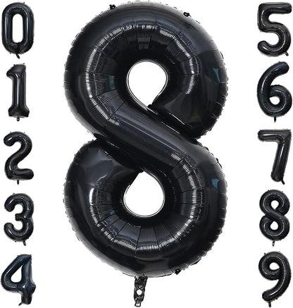 40 Inch Black Number Balloon 8, Large Number Foil Balloons Mylar by PatiCool