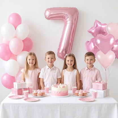 TONIFUL 7th Birthday Balloons Kit 40 Inch Pink Large Number 7 Foil Balloon | - Image 4