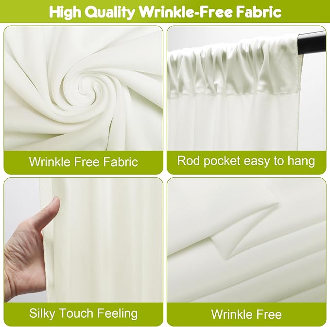 Ivory Backdrop Curtain for Wedding Parties Backdrop Drapes 10x8FT | Wrinkle - Image 3