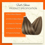 Full Shine Human Hair Tape in Extensions Color 4/24/4 Medium Brown to Honey Blonde 22 Inch Real Human Hair Tape in Extensions Silky Straight Travel Friendly Styling 20Pcs 50gram