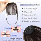 NAYOO Bangs Hair Clip- Dark Brown Fake Bangs 100% Real Human Hair Extensions Wispy Bangs for Women Fringe with Temples Hairpieces Curved Bangs for Daily Wear（Dark Brown Wispy Bangs）