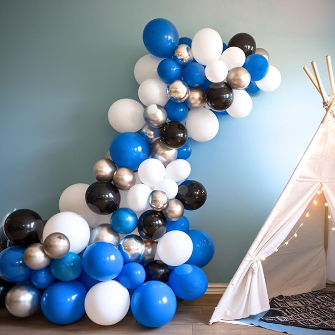 Blue and Black Balloons, 12 Inch Graduation Balloons, Dark Blue Black White - Image 5