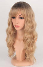 Medium Long Blonde Wavy Wigs For Women Synthetic Full Hair Blonde Wigs With Bangs For Daily Use (Blonde)