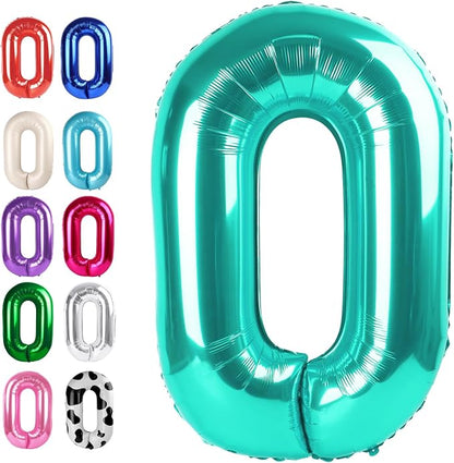 Teal Blue Number 0 Balloon 40 inch, Balloon numbers party supplies, deco photo by Upgesy