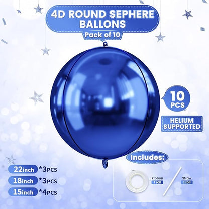 10Pcs Navy Blue Round Foil Balloons, Metallic Navy Blue Foil Baloon - Image 2