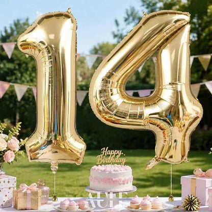 AULE 40 Inch Light Gold 14 Balloon Number Foil 0-9 Birthday Big Numbers | - Image 3
