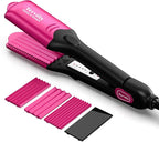 Terviiix Crimper Hair Iron with 4 Interchangeable Plates, Keratin & Argan Oil Infused Hair Crimper for Women, Volumizing Crimping Iron for Thin Fine Hair, 5 Heat Settings & 60 Mins Auto Off, Pink