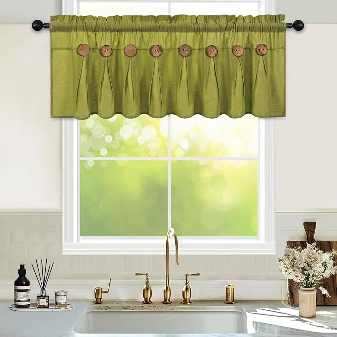 Farmhouse Valance Curtains, Boho Cotton Linen Kitchen Valance, Fresh Green - Image 3