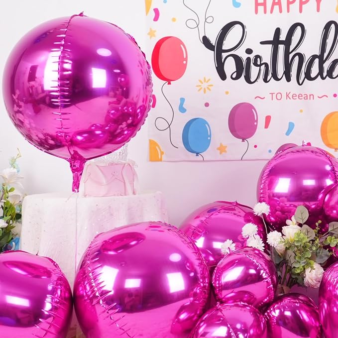 12Pcs Hot Pink Round Foil Balloons, Metallic Pink Foil Balloon - Image 3