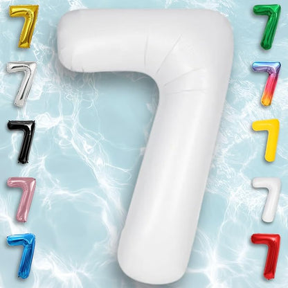 White Number Balloon 7 Mylar Foil Balloons 32 inch - Image 4